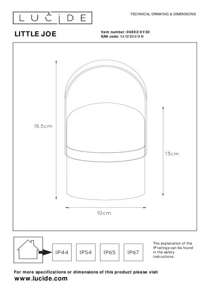 Lucide LITTLE JOE - Lámpara de mesa Recargable Dentro/Fuera - Batería/acumulador - Ø 10 cm - LED Dim to warm - 1x0,3W 2800K/3200K - IP44 - Negro - técnico